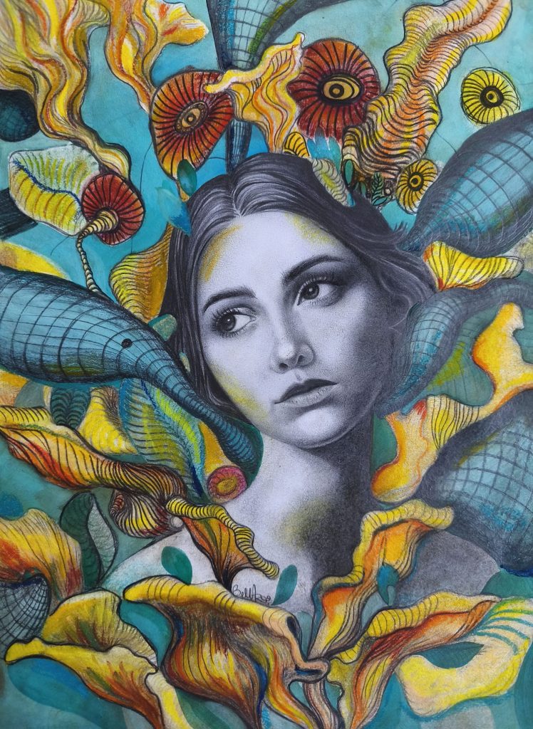 The quiet core, mixed media artwork on paper by Bella Antonova
