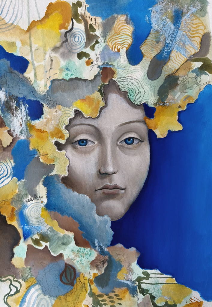 She Is Enough, mixed media artwork on paper by Bella Antonova