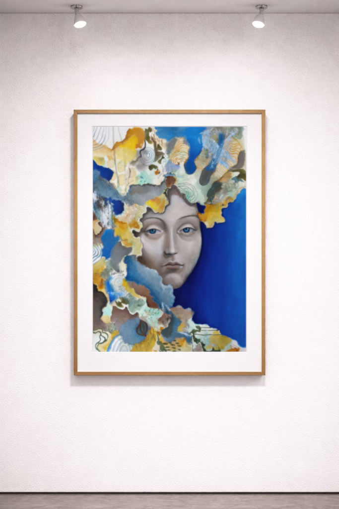 Framed mockup of She Is Enough by Bella Antonova on a neutral wall